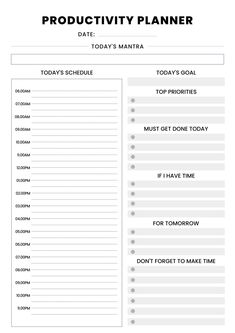 the printable product planner is shown in black and white, with text on it