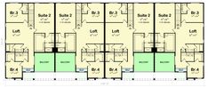 the floor plan for an apartment building with four floors and three balconies on each level