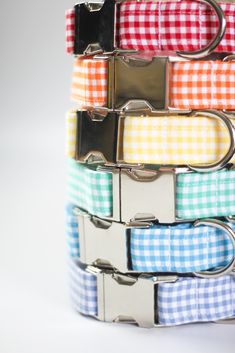 Gingham dog collars. True Lemon, Light Blue Gingham, Green Dog Collar, Red Dog Collar, Blue Dog Collar, Dog Collar Boy, Cute Dog Collars, Large Dog Collars, Girl Dog Collars