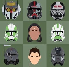 the star wars characters are depicted in different styles and sizes, including helmeted heads