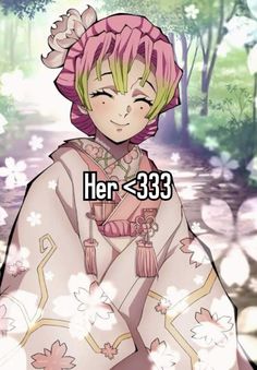 an anime character with pink hair wearing a kimono