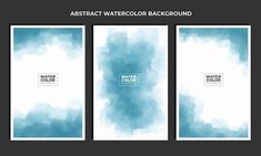 three watercolor banners with blue and white paint on them, each one has a different color