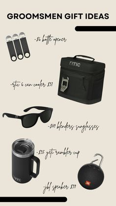 the grooms gift guide for him and her includes sunglasses, coffee mug, eyeglasses