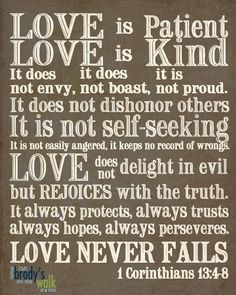 a brown and white poster with the words love is patient love