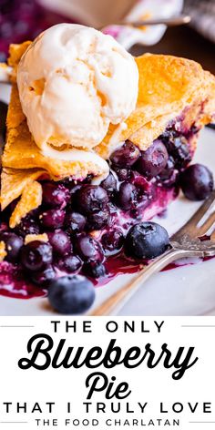 a slice of blueberry pie with ice cream on top