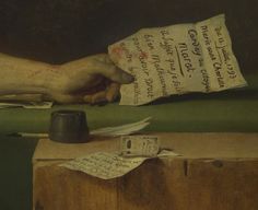 a painting of a hand holding a piece of paper