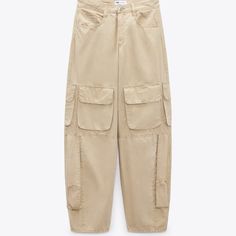 New With Tags!!! Zara Voluminous Pocketed Cargo Pant/ Tan Color/ Women’s Size Us Size 10 Zara Cargo Joggers, Black Bell Bottoms, Asymmetric Jumpsuit, High Waisted Culottes, Cargo Pants Color, Culotte Pants, Linen Blend Pants, Leather Pant, Lightweight Pants