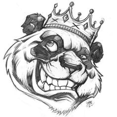 a drawing of a bear wearing a crown