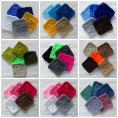 nine crocheted wristbands in different colors