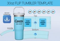 a blue tumbler bottle with instructions for how to use it and what to put in it