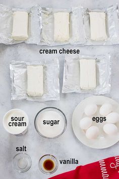 ingredients to make an egg cheese sandwich laid out on a table