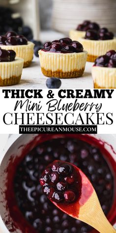 blueberry cheesecakes with a wooden spoon in the middle