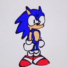 a drawing of sonic the hedgehog on a computer screen