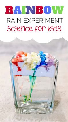 rainbow experiment for kids with text overlay that reads rainbow rain experiment science for kids