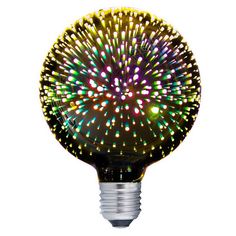 a light bulb that is shaped like a fireworks ball with multicolored lights on it