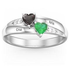 Sterling Silver Double Heart Gemstone Ring with Accents | Jewlr Silver Heart-shaped May Birthstone Ring, Heart-shaped May Birthstone Ring For Promise, Heart-shaped May Birthstone Promise Ring, Heart Shaped May Birthstone Promise Ring, Silver Heart Cut Ring For Anniversary Gift, Silver Heart Cut Ring For Anniversary, Heart-shaped Promise Ring With May Birthstone, Heart Shaped Birthstone Ring For Anniversary, Anniversary Heart Shaped Birthstone Ring