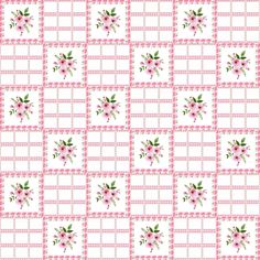 a pink and white checkered pattern with roses on it