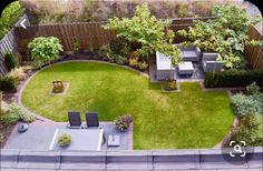 an aerial view of a small backyard garden