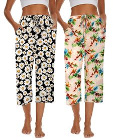 PRICES MAY VARY. Capri pajama pants for women are made of cotton polyester blend fabric, lightweight, breathable, stretchy, super soft against the skin and comfy enough for every day wearing Womans wide leg pants versatile enough to wear for pretty much any occasion, loungewear, casual wear, sleeping wear, pajama parties, yoga, vacation, or beaching wear; Also could be a great gift for mom, grandmother, wife or friends and families on Christmas Come with two piece different pajama bottoms for a Casual Pajama Shorts With Floral Print For Bedtime, Spring Cotton Sleepwear Pants, Floral Print Sleepwear With Relaxed Fit Long Pants, Floral Print Relaxed Fit Long Sleepwear Pants, Playful Cotton Sleepwear Pajama Pants, Womens Pajamas Pants, Pj Pants, Great Gifts For Mom, Pajama Bottoms