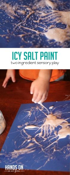 two images showing how to make an icy salt paint art project