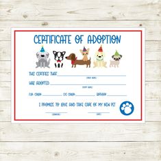 a certificate with dogs on it and a dog's name in the bottom corner