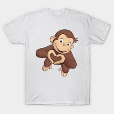 a white t - shirt with a cartoon monkey holding a heart on it's chest