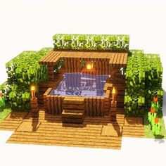 an outdoor hot tub in the middle of a garden