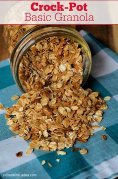 Crock-Pot Basic Granola - Learn how to make granola in your slow cooker with this easy 3 ingredient recipe for Crock-Pot Basic Granola. Perfect for breakfast any day of the week! [Gluten Free, High Fiber, Low Cholesterol, Low Fat, Low Sodium, Low Sugar, Vegetarian & Weight Watchers friendly!] #CrockPotLadies #CrockPot #SlowCooker #Granola #Breakfast #5IngredientsOrLess #WeightWatchers Crockpot Granola, Basic Granola Recipe, Basic Granola, Make Granola, 3 Ingredient Recipe, Slow Cooker Applesauce, How To Make Granola, Granola Ingredients, Best Granola