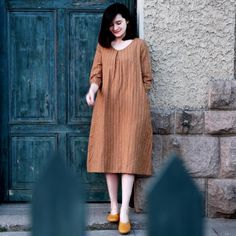 simplelinenlife-casual-summer-long-women-dresses Casual Brown Linen Beach Dress, Casual Brown Linen Summer Dress, Fall Ramie Dresses, Brown Relaxed Fit Cotton Dress, Casual Brown Linen Dress With Relaxed Fit, Casual Linen Dress For Fall Beach Outings, Casual Linen Dress For Beach In Fall, Casual Linen Dress With Relaxed Fit For Fall, Casual Long Sleeve Brown Linen Dress