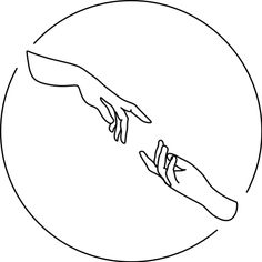 two hands reaching for each other in the center of a circle with an oval background