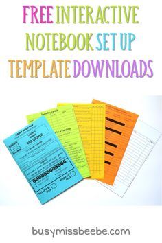 five notebooks with the text free interactive notebook set up template for students to use