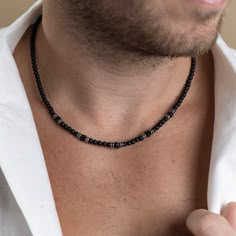 "Looking for a gift for your man? You've found the perfect item for this!  The classic and beautiful necklace made of black Onyx beads and stainless steel beads.  Water proof 4mm Onyx beads Length: 19.68\" (50 cm). Item will arrive in a pretty gift wrap, ready to give, with my brand logo. For more men's beaded jewelry click the link below: https://www.etsy.com/il-en/shop/Galismens?section_id=17209980 Enter my shop here - https://www.etsy.com/il-en/shop/Galismens MCHST014 MN104" Minimalist Moda, Fantasy Earrings, Mens Beaded Necklaces, Black Onyx Necklace, Mens Jewelry Necklace, Snake Jewelry, Snake Earrings, Onyx Necklace, Gift For Husband