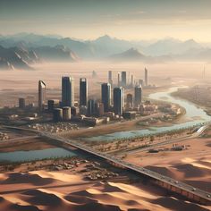 an aerial view of a city in the desert