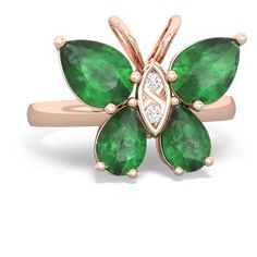 Inspired by the delicate grace of butterflies, this 14K Rose Gold ring captures their ethereal essence. The sparking emerald and  wings showcase the vibrant colors found in nature, creating a mesmerizing display that catches the eye from every angle. At the heart of this masterpiece lies two brilliant diamonds, hand-selected for their exceptional sparkle and fire. Emerald Stone Benefits, Emerald Butterfly, Art Deco Women, Girlfriend Ring, Ethereal Essence, Ring Butterfly, Green Emerald Ring, 14k Rose Gold Ring, Butterfly Ring