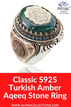 ONLY $99.99 + FREESHIPPING Litimed time ONLY while stocks last  Handcrafted in Turkey made in sizes 7-11.5, with prong setting and side stone are made from high-grade zircon. Using only high-grade 925 sterling silver and real Amber aqeeq agate Stone. It is made from scratch so it is created with attention to detail and comes in a gift box.  #usa #canada #uk #bahrain #eu #turkishring #kuwait #menfashion #islamicrings #muslimring #aqeeqrings #agatering #agatestone #muslimfashion #islamicgifts Sterling Rings, Turkish Rings, Islamic Jewelry, Ring Man, Men Rings, Mum Birthday Gift, Turkish Jewelry