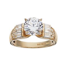 Add unique sparkle to your look with this 10k gold ring. Round-cut cubic zirconia stones and cubic zirconia baguettes make this ring a one-of-a-kind beauty you're sure to love.RING DETAILS Width: 8 mm Metal: 10k gold CUBIC ZIRCONIA DETAILS Cut: round, baguette Setting: prong  Size: 5. Color: White. Gender: female. Age Group: adult. Forever Diamonds Ny, Round Diamonds Wedding Band, Unique Opal, 10k Gold Ring, Future Engagement Rings, Small Jewelry, Love Ring, Jewelry Rings Engagement, Unique Engagement Rings