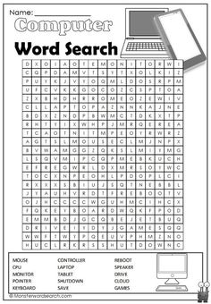 the computer word search is shown in this printable worksheet for students to use