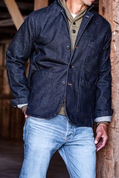 Men's Scout Blazer | Denim Chore Coat Ocean Chore Coat Men, Denim Outfit Men, Selvage Denim, Instagram Men, Denim Outfits, Concept Clothing, American Denim, Knit Men, Hunting Jackets