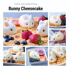 there are many different pictures of food made to look like bunny cheesecakes