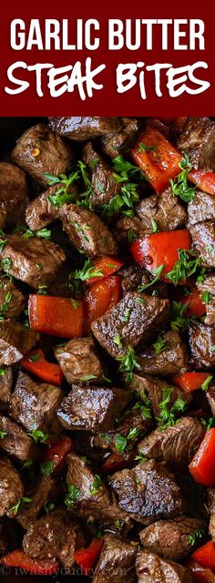 garlic butter steak bites with carrots and parsley