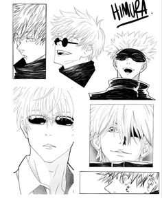 an image of some anime characters in black and white with the words himura written on them