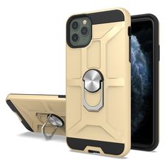 an iphone case with a ring holder attached to the front and back of it, on a white background