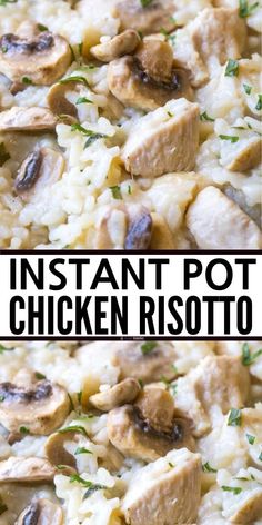 an image of instant pot chicken risotto with mushrooms and parmesan cheese