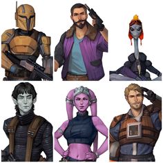 four different images of the characters from star wars, including boba fett and princess lei