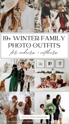 the winter family photo outfits are featured in this collage