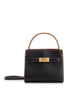 "Lee Radziwill" double bag from Tory Burch, in grained leather and brown suede, with automatic closure, leather shoulder strap with buckle closure, adjustable and removable shoulder strap, five internal compartments, one side zip pocket, one side welt pocket. Top Handle Calf Leather Shoulder Bag With Turn-lock Closure, Calf Leather Shoulder Bag With Turn-lock Closure, Epsom Leather Bags With Turn-lock For Work, Epsom Leather Work Bags With Turn-lock Closure, Calf Leather Top Handle Bag With Turn-lock Closure, Evening Bags With Turn-lock Closure In Epsom Leather, Evening Bags With Epsom Leather And Turn-lock Closure, Office Bags With Turn-lock Closure In Epsom Leather, Chic Epsom Leather Bag With Turn-lock Closure