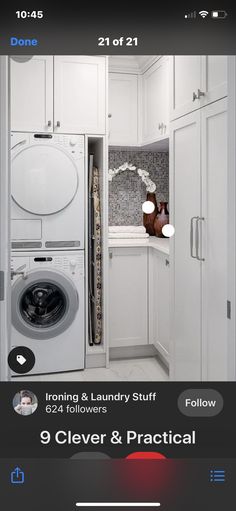 the app is showing an image of a washer and dryer in a closet