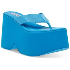 PRICES MAY VARY. Steve Madden 90s style platform sandal Textile upper material, synthetic lining and sole Square toe design 4.25 inch heel height Steve Madden 90s, Platform Flip Flops, Heeled Sandal, 90s Style, Platform Wedge Sandals, Blue Sandals, Platform Wedge, Toe Designs, Heeled Sandals