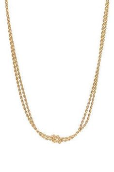 This necklace features a truly one-of-a-kind design with unique knots and twists in the metal, and a textured finish that adds to its appeal. Perfect for layering and combining with other necklaces, this piece has a shorter length that is both stylish and versatile! Metal - Gold Textured finish Lobster clasp closure 14" L Twisted Chain Necklace For Gifts, Gold Texture, Lobster Clasp, Knot, Layering, Chain Necklace, Gift Card, Twist, Necklaces