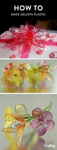 how to make glitin plastic flowers with beads and pearls - step by step instructions